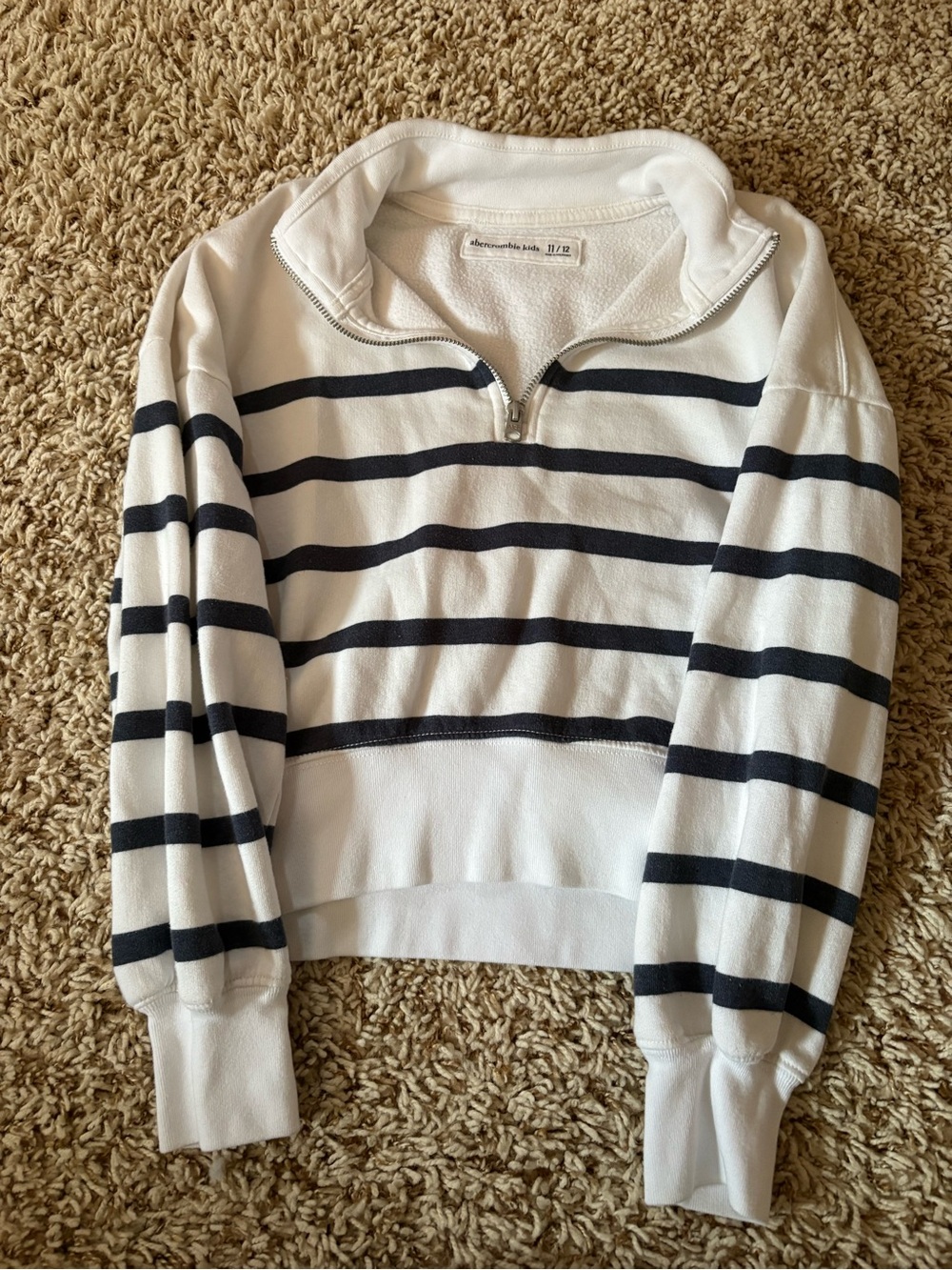 abercrombie kids White and Navy Striped Half-Zip Sweater